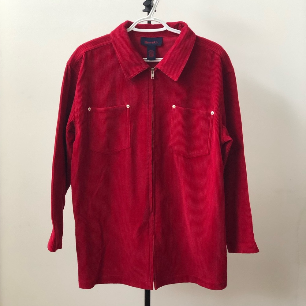 Men’s Denim&Co Vibrant Red Corduroy Jacket Size Small 100% Cotton